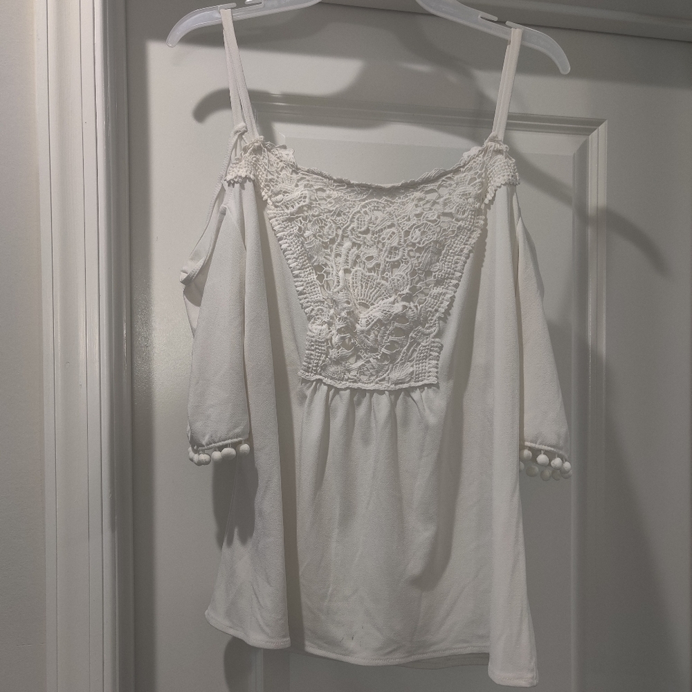 White cold shoulder top